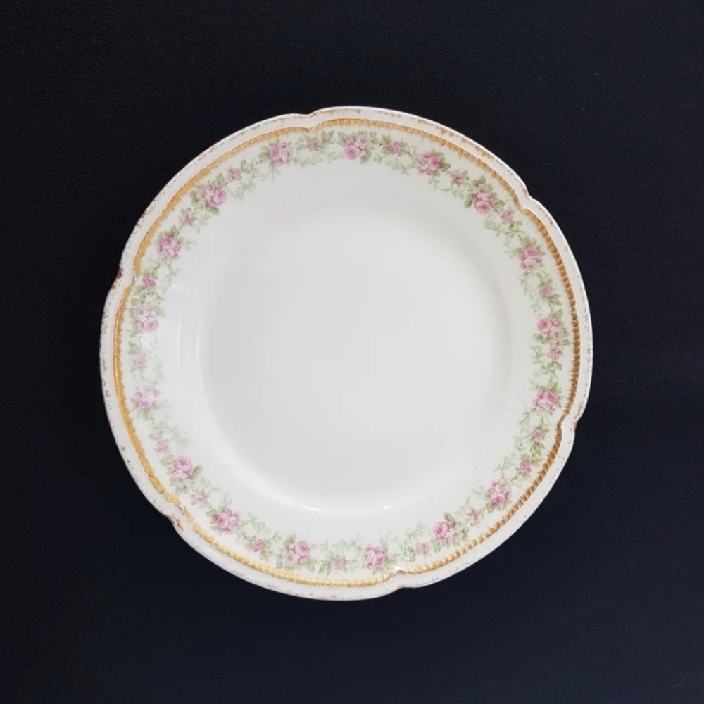 CH Field Haviland Limoges Dessert Plates - Pink Roses, Embossed Rim, Set of 4